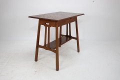 Waring & Gillow. An Arts & Crafts Side Table with Oblong Chequered Inlaid Top & Curved Aprons Below - Thumbnail 4