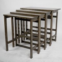 Glasgow School. A Rare Nest of Four Side Tables Each Top Surface Hand Painted with Stylized Floral Decoration - Thumbnail 2