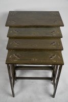 Glasgow School. A Rare Nest of Four Side Tables Each Top Surface Hand Painted with Stylized Floral Decoration - Thumbnail 3