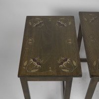 Glasgow School. A Rare Nest of Four Side Tables Each Top Surface Hand Painted with Stylized Floral Decoration - Thumbnail 13