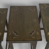 Glasgow School. A Rare Nest of Four Side Tables Each Top Surface Hand Painted with Stylized Floral Decoration - Thumbnail 14