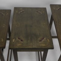 Glasgow School. A Rare Nest of Four Side Tables Each Top Surface Hand Painted with Stylized Floral Decoration - Thumbnail 15