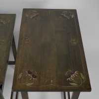 Glasgow School. A Rare Nest of Four Side Tables Each Top Surface Hand Painted with Stylized Floral Decoration - Thumbnail 16