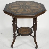 Aesthetic Movement Ebonised Side Table with a Marquetry Octagonal Top - Thumbnail 3