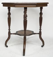 An Aesthetic Movement Ebonized Side Table with a Marquetry Octagonal Top - Thumbnail 4