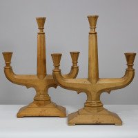 A Well-Crafted Pair of Subtle Gothic Revival Hand Crafted Beech Candelabras - Thumbnail 7