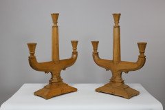 A Well-Crafted Pair of Subtle Gothic Revival Hand Crafted Beech Candelabras - Thumbnail 2