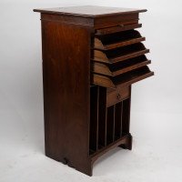Liberty & Co Moorish walnut music cabinet with bottle neck glass up & over door - Thumbnail 2