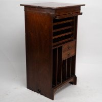 Liberty & Co Moorish walnut music cabinet with bottle neck glass up & over door - Thumbnail 3