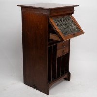 Liberty & Co. Moorish walnut music cabinet with bottle neck glass up & over door - Thumbnail 5