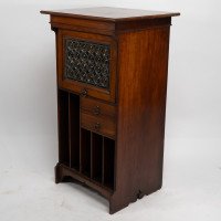 Liberty & Co Moorish walnut music cabinet with bottle neck glass up & over door - Thumbnail 11