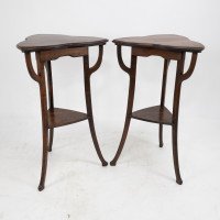 A Pair of Art Nouveau Beech Stained Side Tables with Clover Leaf Style Tops - Thumbnail 2