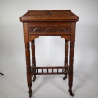 Bruce Talbert, attributed. An Aesthetic Movement Gothic Revival Oak Needlework Table & Box - Thumbnail 2