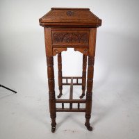 Bruce Talbert, attributed. An Aesthetic Movement Gothic Revival Oak Needlework Table & Box - Thumbnail 4