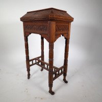 Bruce Talbert Attributed, Aesthetic Movement Gothic Revival Oak Needlework Table & Box - Thumbnail 5