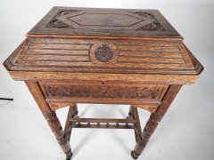 Bruce Talbert Attributed, Aesthetic Movement Gothic Revival Oak Needlework Table & Box - Thumbnail 7