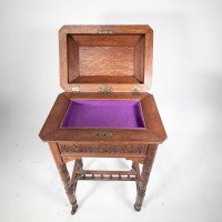 Bruce Talbert, attributed. An Aesthetic Movement Gothic Revival Oak Needlework Table & Box - Thumbnail 8