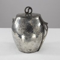 William Hutton and Sons, made for Liberty and Co. An Arts and Crafts hand hammered pewter biscuit barrel - Thumbnail 1