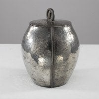 William Hutton and Sons, made for Liberty and Co. An Arts and Crafts hand hammered pewter biscuit barrel - Thumbnail 7