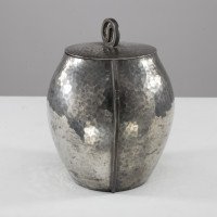 William Hutton and Sons, made for Liberty & Co. An Arts & Crafts hand hammered pewter biscuit barrel - Thumbnail 7