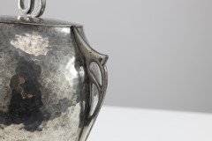 William Hutton and Sons, made for Liberty and Co. An Arts and Crafts hand hammered pewter biscuit barrel - Thumbnail 11
