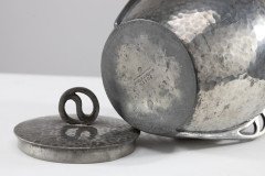 William Hutton and Sons, made for Liberty & Co. An Arts & Crafts hand hammered pewter biscuit barrel - Thumbnail 13