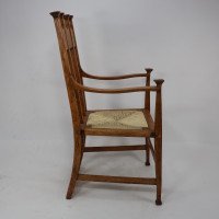 George Montague Ellwood. Made by J. S. Henry. A Pair of Matching Oak Dining Chairs with Throne Like Capped Tops - Thumbnail 4