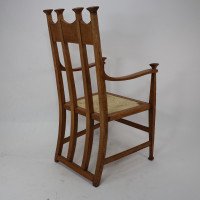 George Montague Ellwood. Made by J. S. Henry. A Pair of Matching Oak Dining Chairs with Throne Like Capped Tops - Thumbnail 12