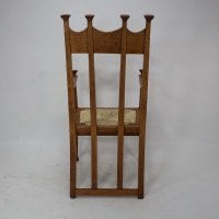 George Montague Ellwood. Made by J. S. Henry. A Pair of Matching Oak Dining Chairs with Throne Like Capped Tops - Thumbnail 13