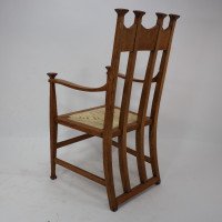 George Montague Ellwood. Made by J. S. Henry. A Pair of Matching Oak Dining Chairs with Throne Like Capped Tops - Thumbnail 14