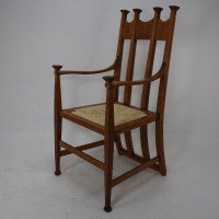 George Montague Ellwood. Made by J. S. Henry. A Pair of Matching Oak Dining Chairs with Throne Like Capped Tops - Thumbnail 3