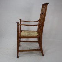 George Montague Ellwood. Made by J. S. Henry. A Pair of Matching Oak Dining Chairs with Throne Like Capped Tops - Thumbnail 5