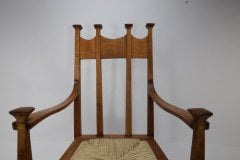 George Montague Ellwood. Made by J. S. Henry. A Pair of Matching Oak Dining Chairs with Throne Like Capped Tops - Thumbnail 7