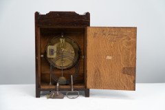 An Anglo-Japanese Carved Oak Mantel Clock with Hand Painted Blue Floral Dial - Thumbnail 10