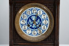 An Anglo-Japanese Carved Oak Mantel Clock with Hand Painted Blue Floral Dial - Thumbnail 6