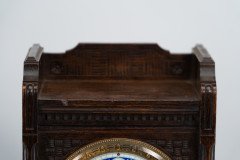 An Anglo-Japanese Carved Oak Mantel Clock with Hand Painted Blue Floral Dial - Thumbnail 5