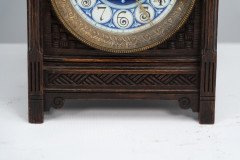 An Anglo-Japanese Carved Oak Mantel Clock with Hand Painted Blue Floral Dial - Thumbnail 7