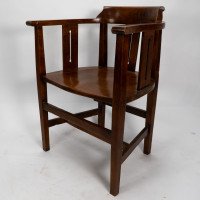 Shapland & Petter. A Set of Eight Arts & Crafts Oak Armchairs with Shaped Headrest & Seats - Thumbnail 8