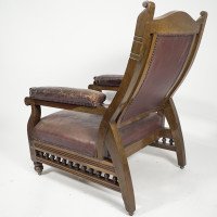 An Aesthetic Movement Walnut Library Armchair with a Curvaceous Back & Good Leather Upholstery - Thumbnail 10