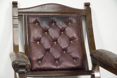 An Aesthetic Movement Walnut Library Armchair with a Curvaceous Back & Good Leather Upholstery - Thumbnail 4