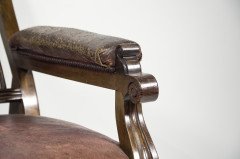 Aesthetic Movement Walnut Library Armchair with a Curvaceous Back & Good Leather Upholstery - Thumbnail 6