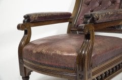 An Aesthetic Movement Walnut Library Armchair with a Curvaceous Back & Good Leather Upholstery - Thumbnail 7