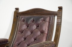 An Aesthetic Movement Walnut Library Armchair with a Curvaceous Back & Good Leather Upholstery - Thumbnail 5
