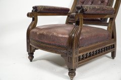 An Aesthetic Movement Walnut Library Armchair with a Curvaceous Back & Good Leather Upholstery - Thumbnail 8