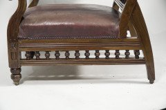 Aesthetic Movement Walnut Library Armchair with a Curvaceous Back & Good Leather Upholstery - Thumbnail 11