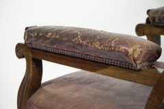 An Aesthetic Movement Walnut Library Armchair with a Curvaceous Back & Good Leather Upholstery - Thumbnail 12