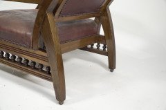 An Aesthetic Movement Walnut Library Armchair with a Curvaceous Back & Good Leather Upholstery - Thumbnail 13