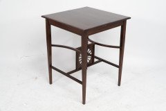 Aesthetic Movement Side Table with Sunflower & Curved & Straight Side Stretchers - Thumbnail 4