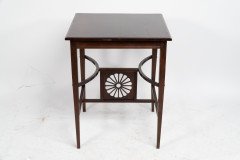 Aesthetic Movement Side Table with Sunflower & Curved & Straight Side Stretchers - Thumbnail 6