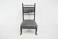 An Anglo-Japanese Ebonised Side or Nursing Chair with Green Hide Upholstery - Thumbnail 2